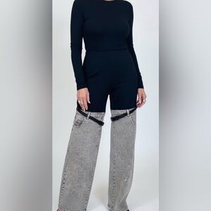 Upcycled spandex and denim w pockets and belt pants size L/XL